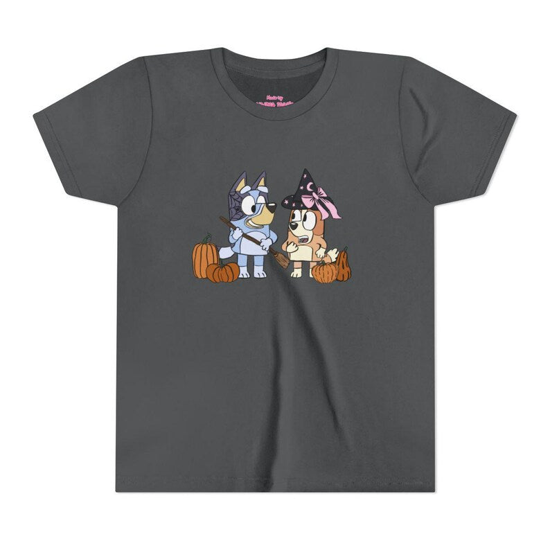 Blue dog sisters Halloween tee - youth